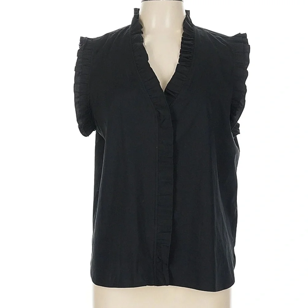 FINLEY Byrdee Sleeveless Silky Poplin Black Ruffled Top Black Size Large - Picture 2 of 9